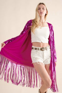 Sequin Fringe Star Back Open Jacket