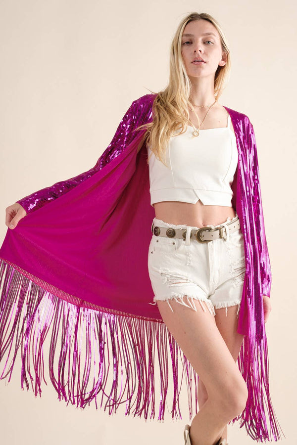Sequin Fringe Star Back Open Jacket