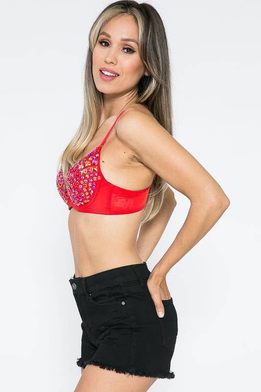 Multicolor Full Rhinestone Bra