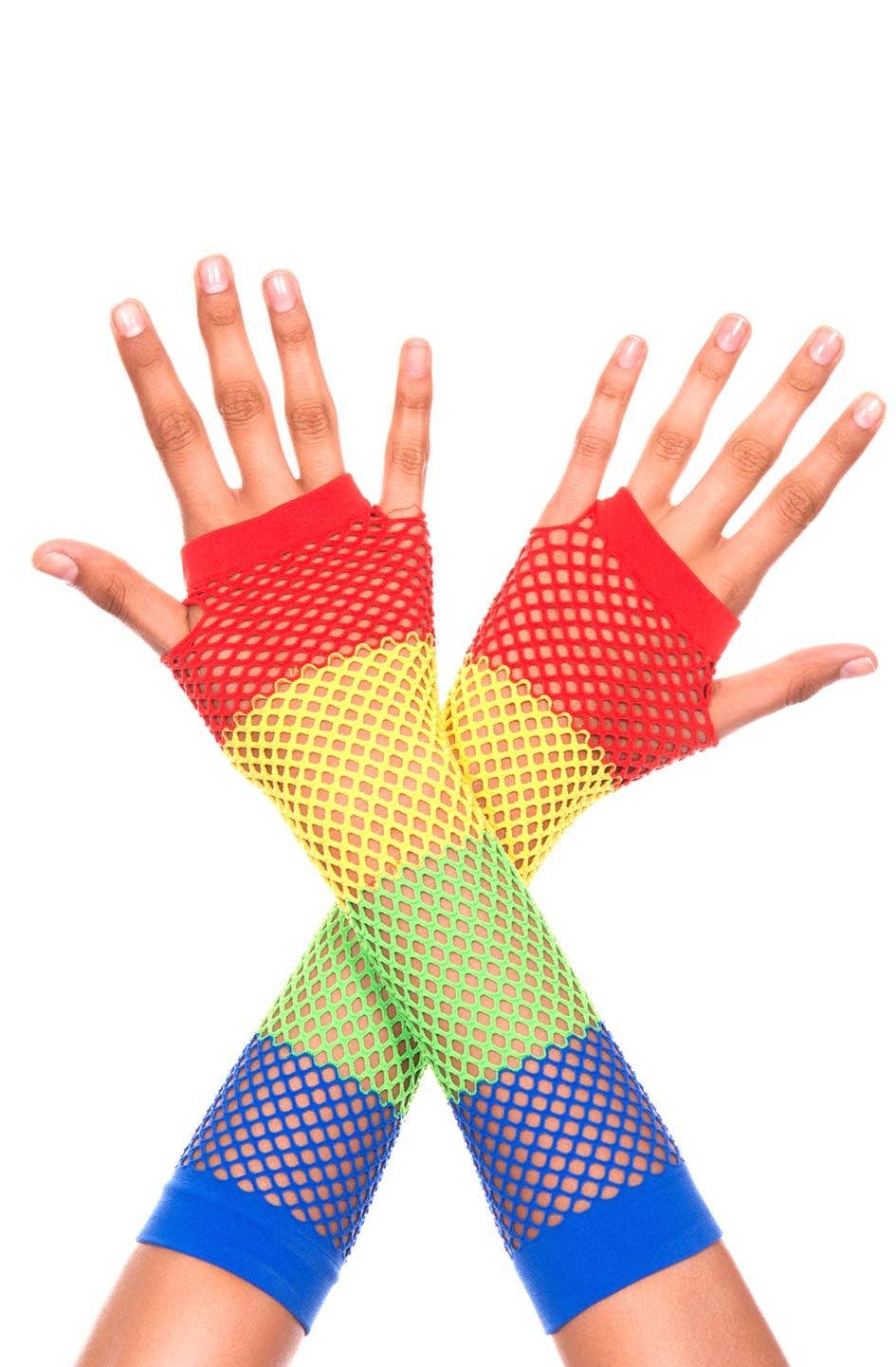 Rainbow Net Fingerless Gloves