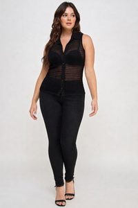 Collared Mesh Top