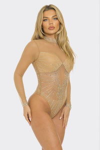 Green Rhinestone Mesh Bodysuit