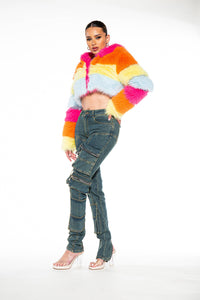 Rainbow Faux Fur Jacket