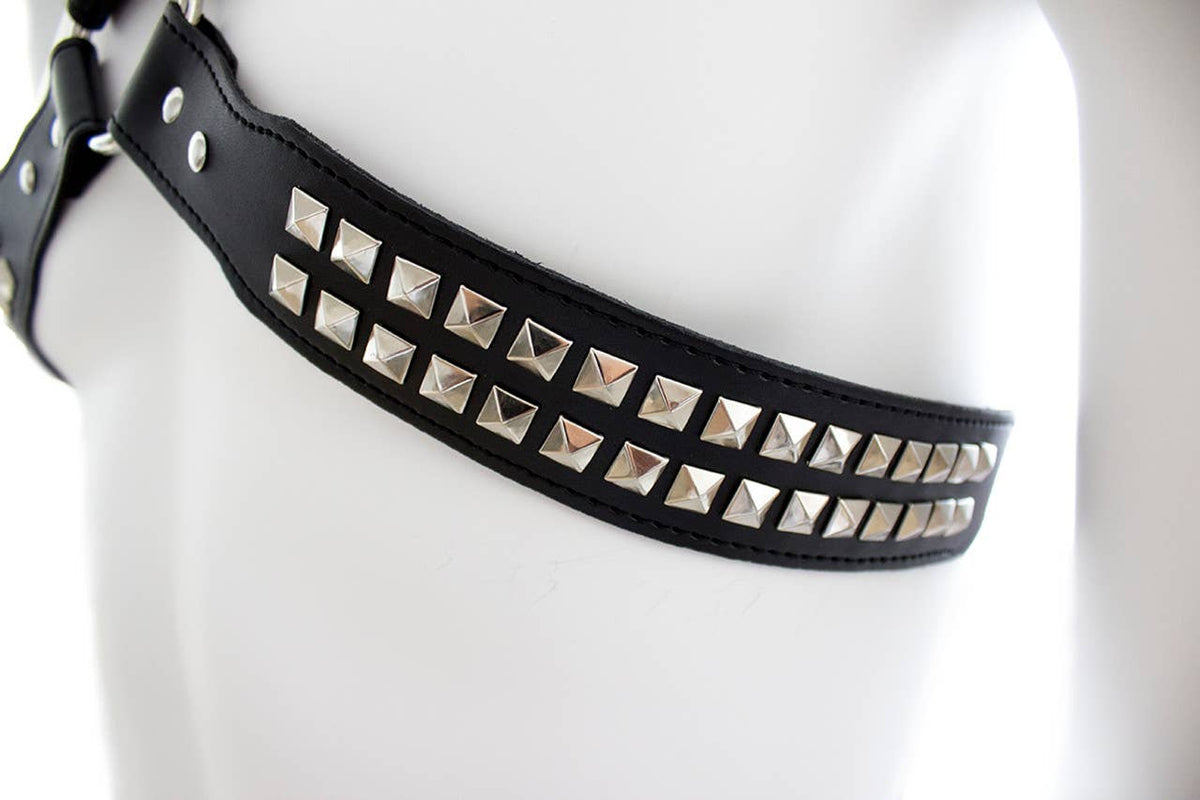 Chest Harness - Halford Style Studded X-Cross PVC Vegan