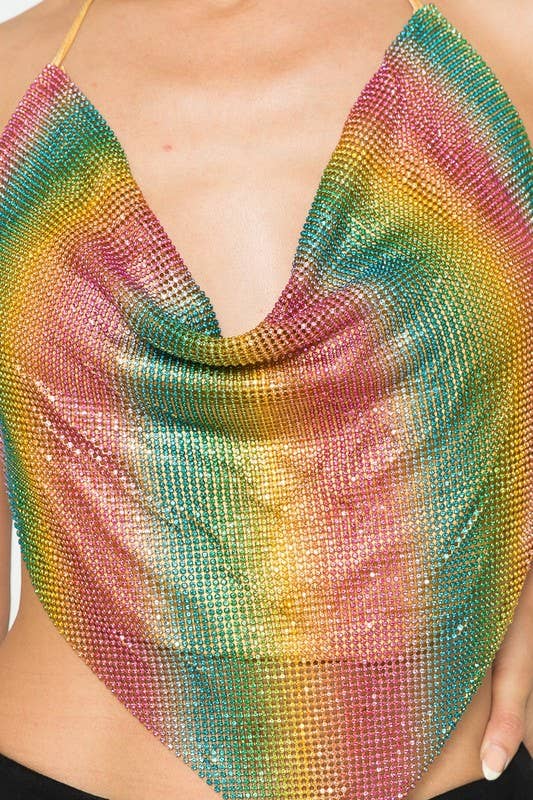 Sexy Rainbow Rhinestone Halter Top