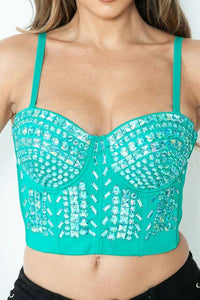 Rainbow Stones Pattern Crop Bustier Top