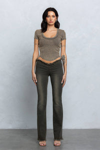Washed rib deep u-neck crop top