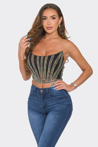 Multi Colored Rhinestone Strapless Tube Top