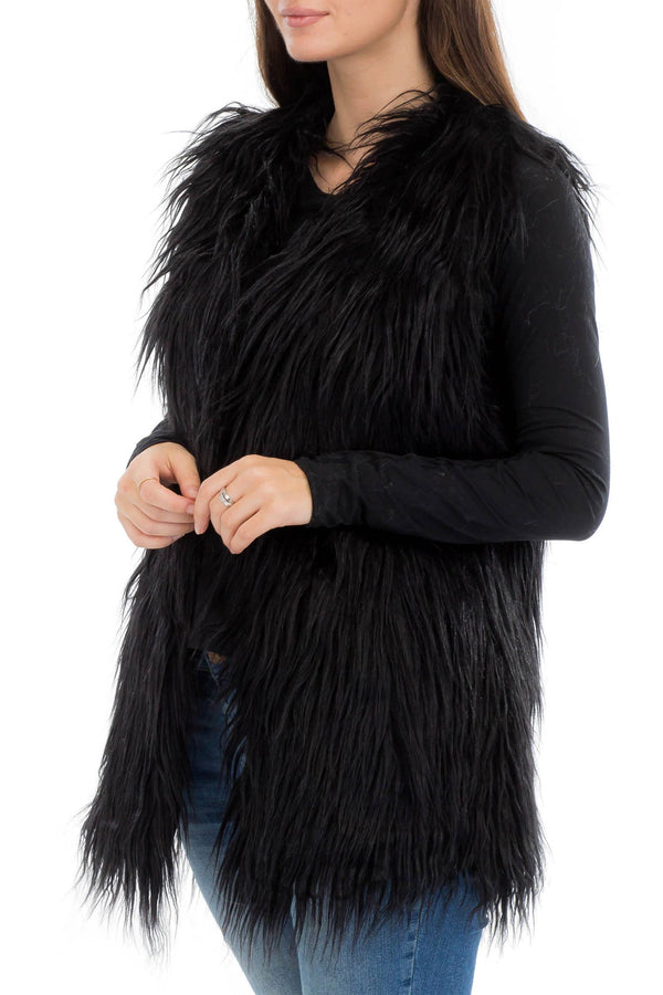 Solid Shaggy Faux Fur Vest