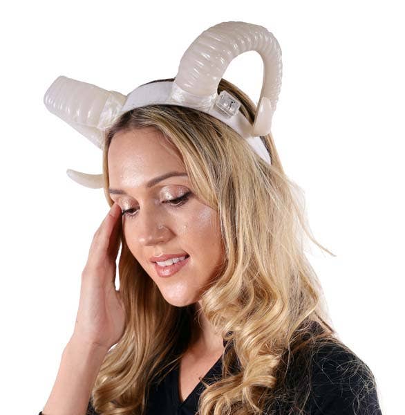 Light-Up White Ram Horn Headband