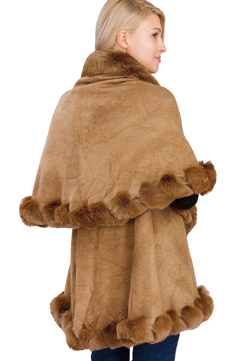 Luxury Bubble Faux Fur Double Layered Cape Poncho