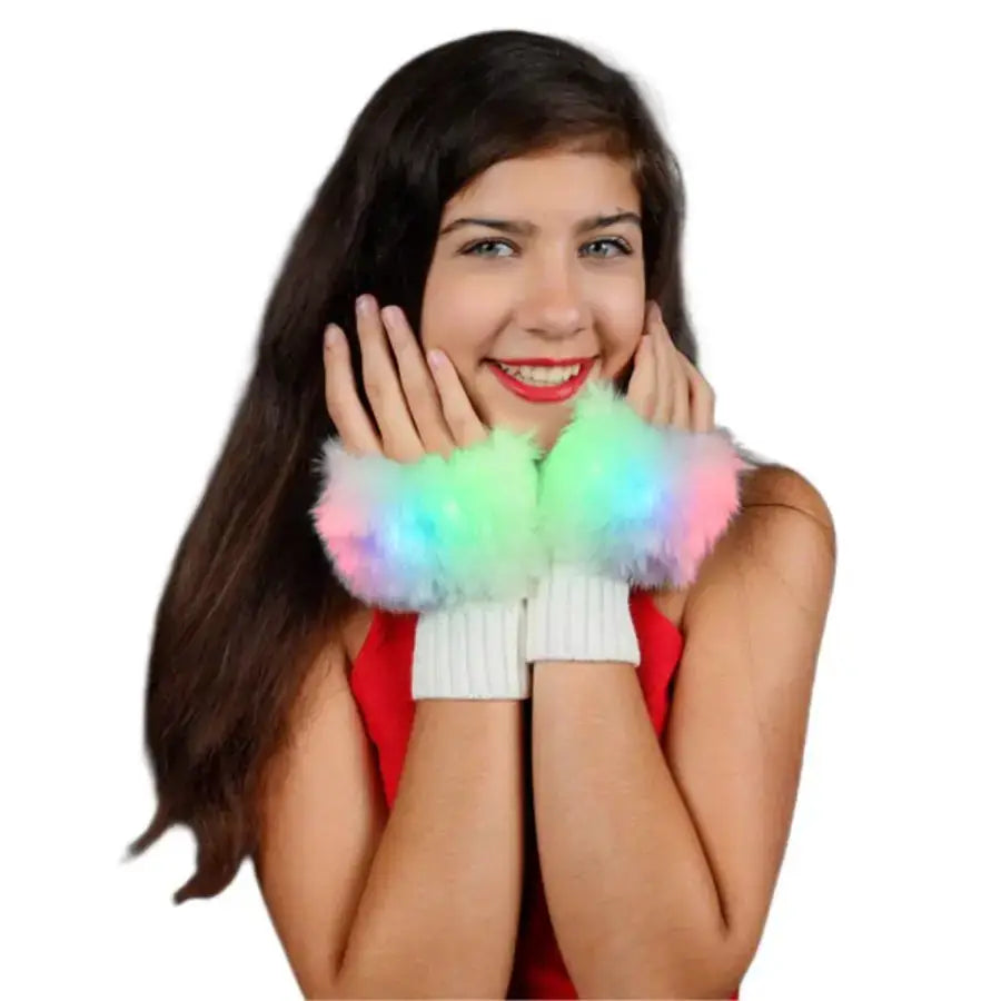 Faux Fur LED Fingerless Gloves