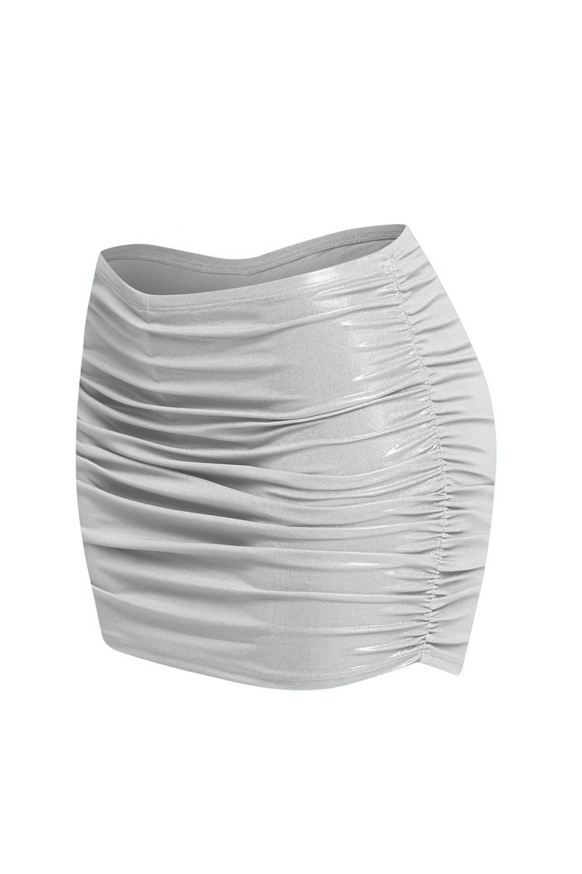 Slinky foiled ruched skirt with shorts under