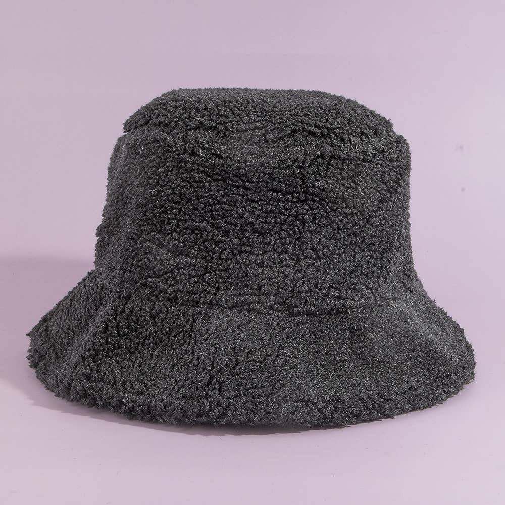 Solid Sherpa Teddy Fleece Bucket Hat