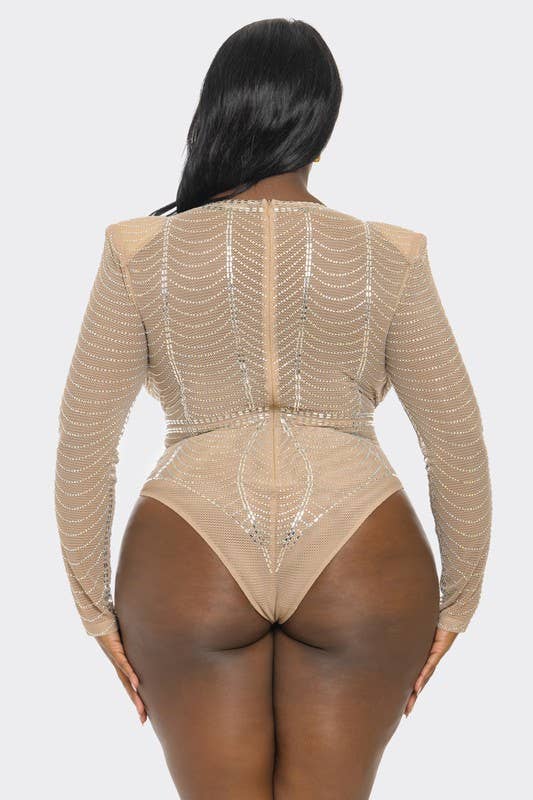 Plus Size  Rhinestone Fishnet Bodysuit