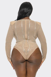 Plus Size  Rhinestone Fishnet Bodysuit