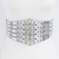 Metallic PU Metal Studded Corset Plus Size Elastic Belt