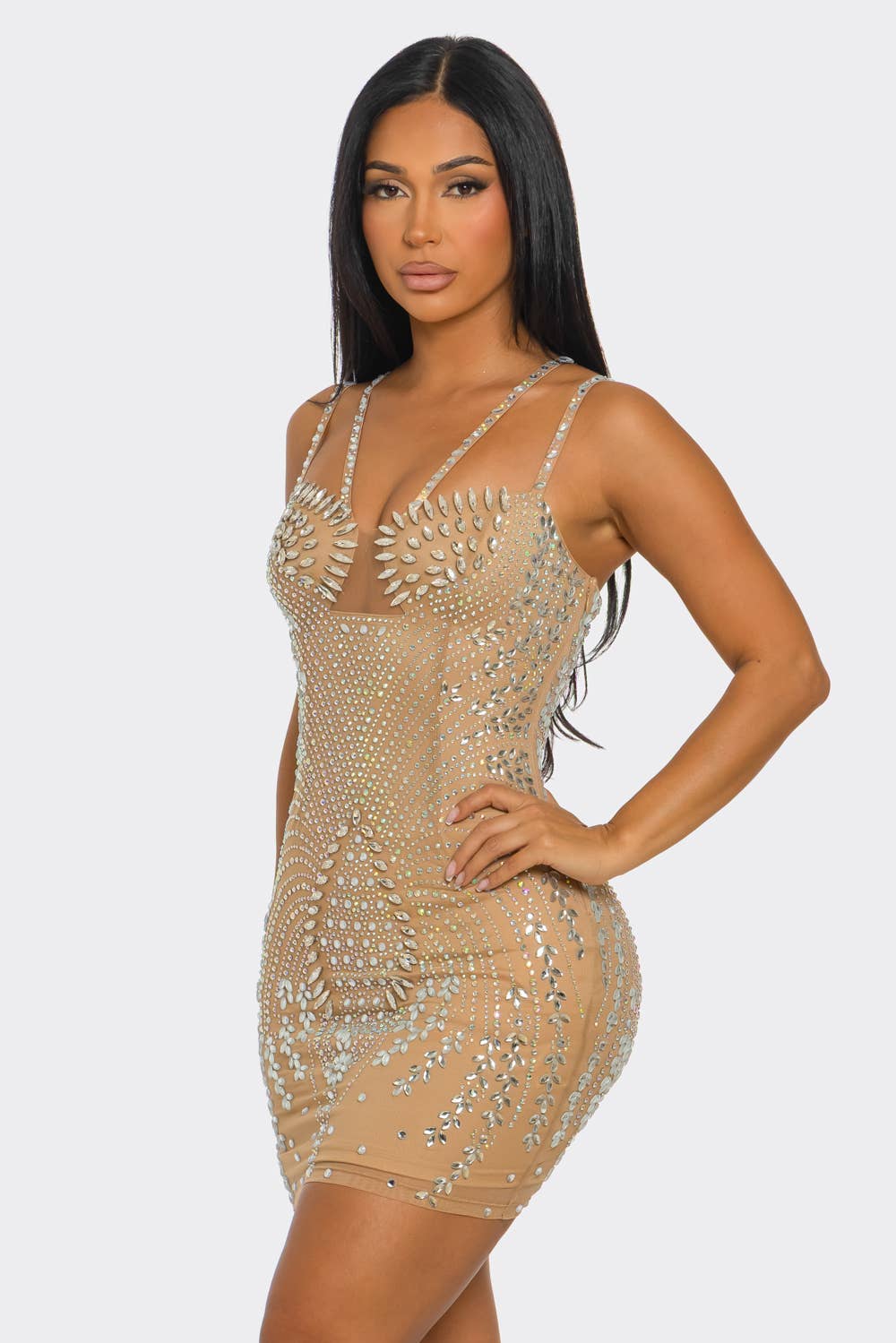 DOUBLE-STRAP CORSET RHINESTONE MINI DRESS