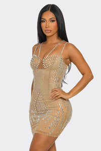 DOUBLE-STRAP CORSET RHINESTONE MINI DRESS