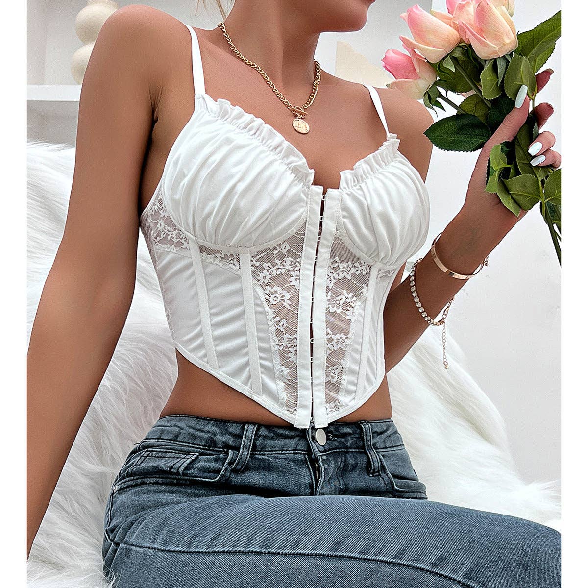 Lace Pleated Backless Bustier