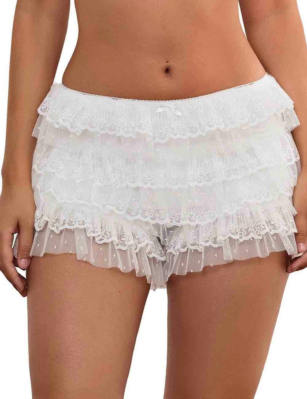 Lace Mesh Ruffle Shorts