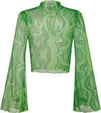 Ladies Print Flare Sleeves Mesh Top