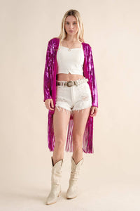 Sequin Fringe Star Back Open Jacket