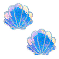 Purple Cotton Candy Iridescent Blacklight  Mermaid Shell Nipple Cover Pasties