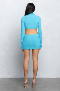Soft waffle cowl neck side cutout dress