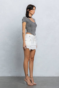 Washed rib deep u-neck crop top