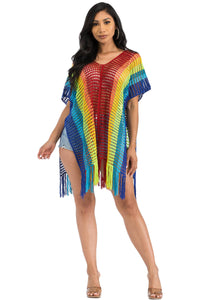 Rainbow Crochet Cage Knitted Kimono