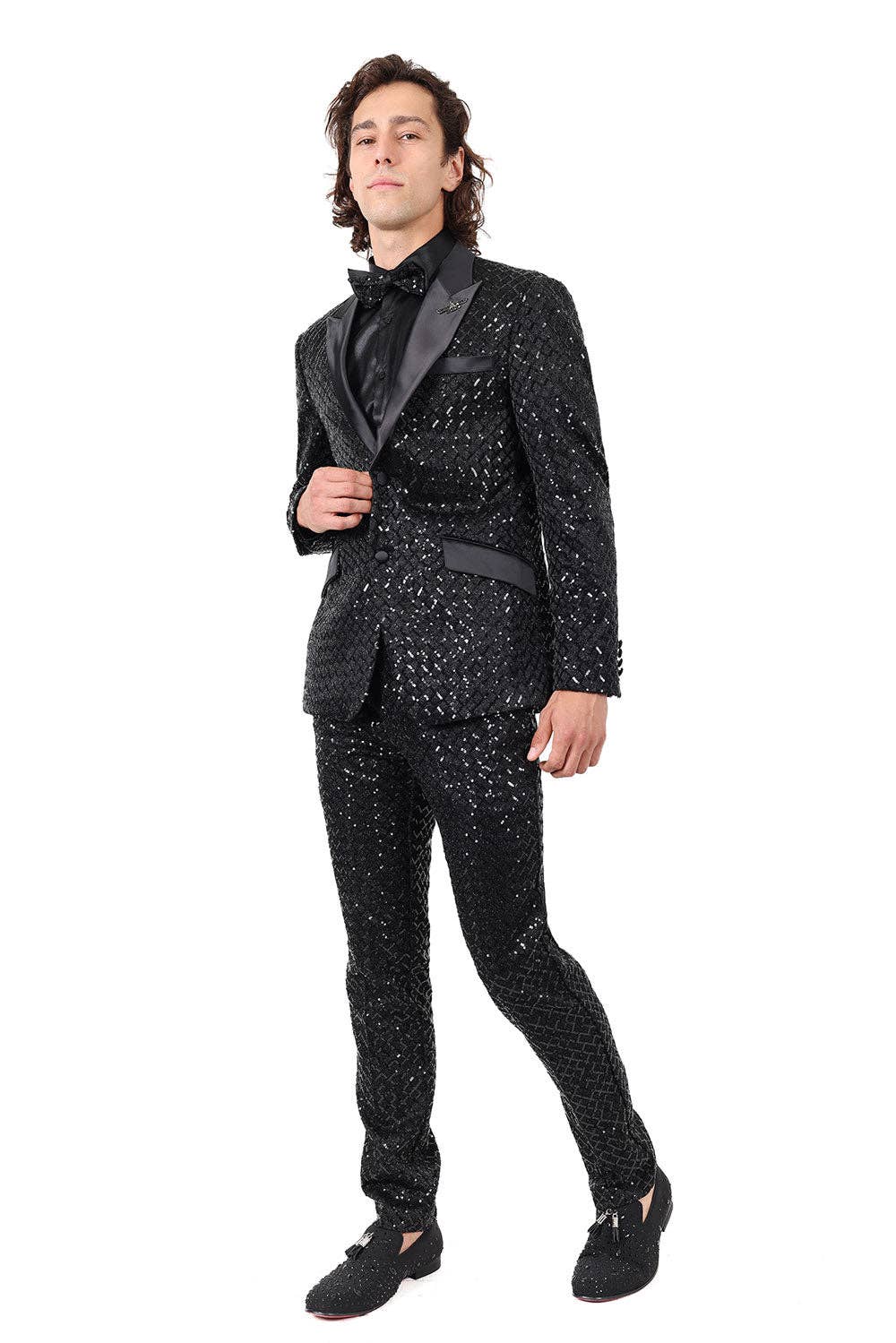 Men's Sequin Diamond Design Shiny Chino Pants