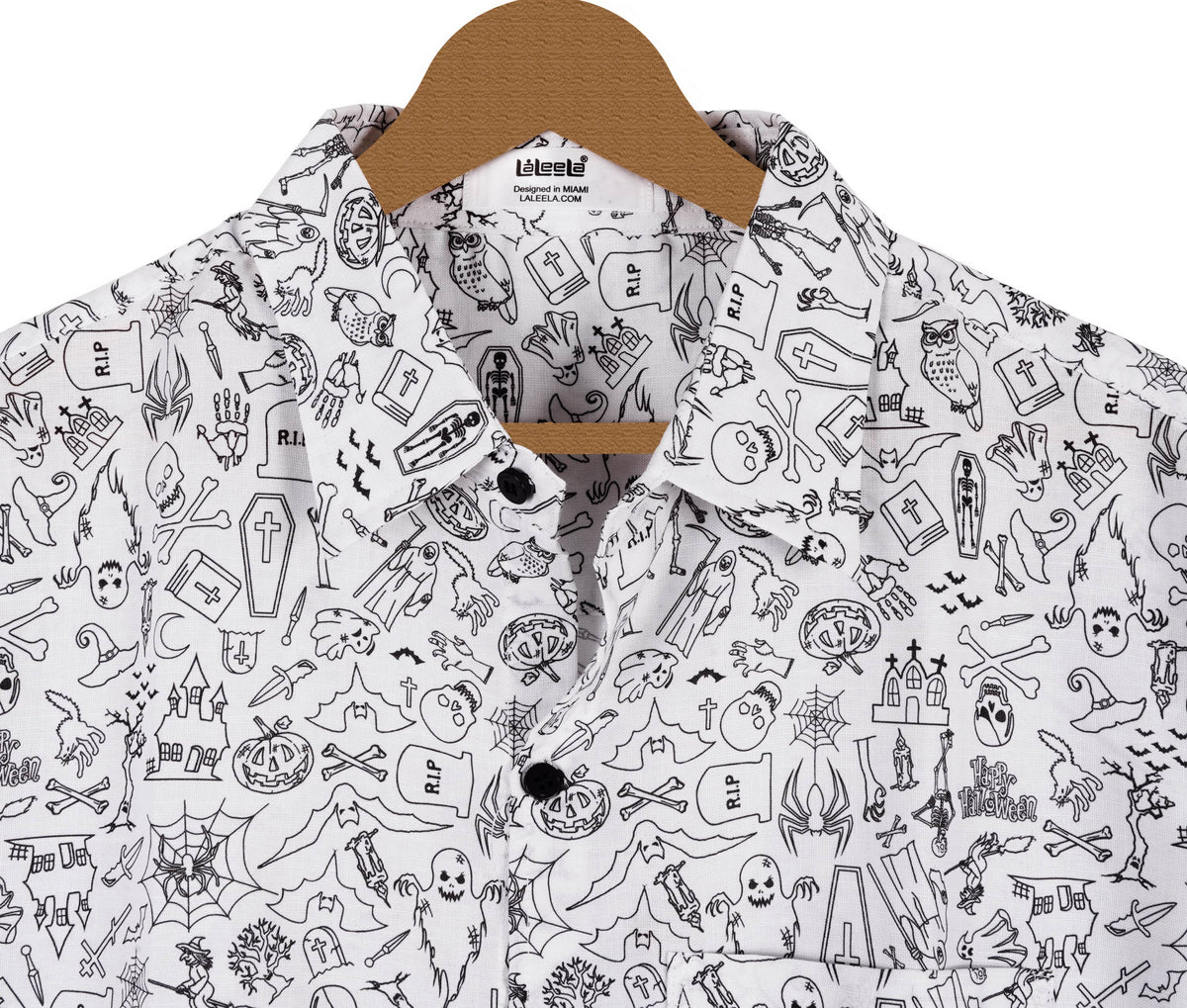 Mens Shirts White Black Skull