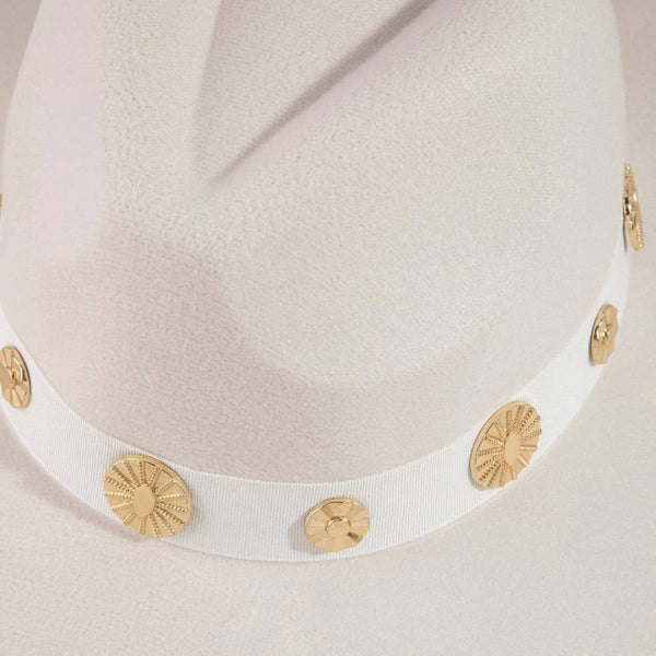 Gold Sun Concho Band Wide Brim Felt Hat