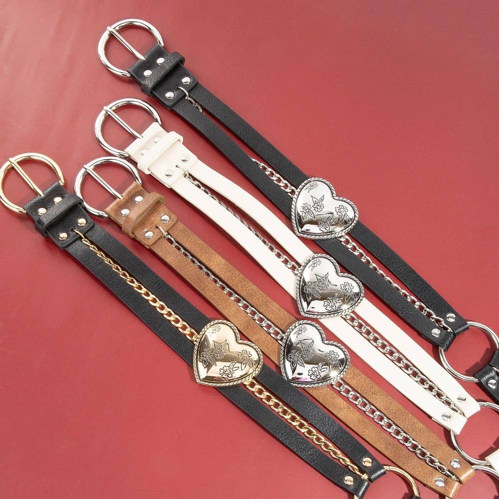 Concho Heart Faux Leather And Chain Belt