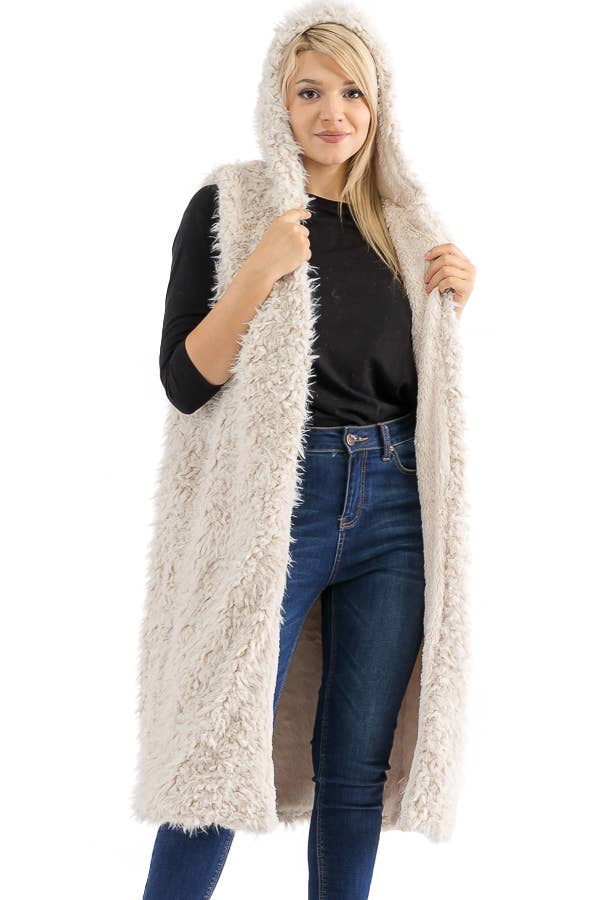 Hood Shaggy Long Vest