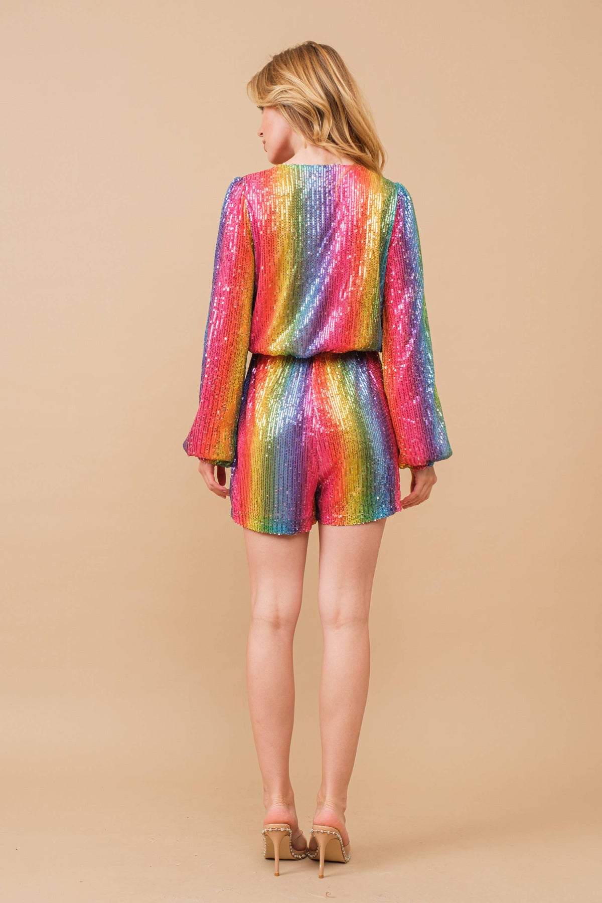 Sequin Wrap Long Rainbow Romper