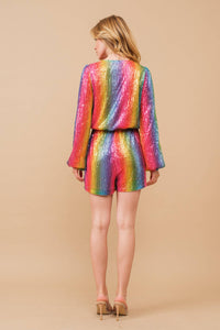 Sequin Wrap Long Rainbow Romper