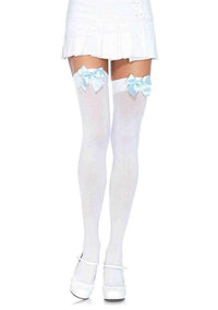 Kay Opaque Thigh Highs: White/Light Blue / One Size