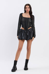 Jacquard scoop knit sweater top w/ boning