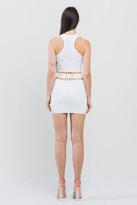Cutout featured stitch detail belted skirt