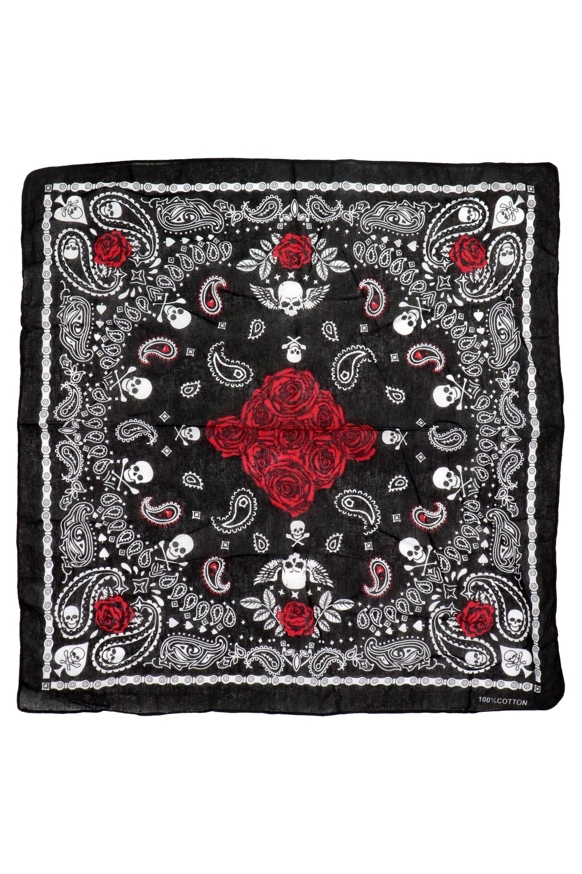 Gothic Skull Paisley Floral Print Cotton Bandana