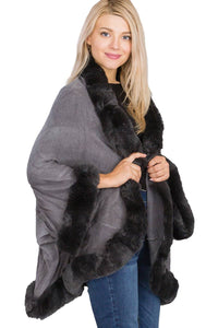 Luxury Faux Fur Lined Single Layered Shawl Poncho