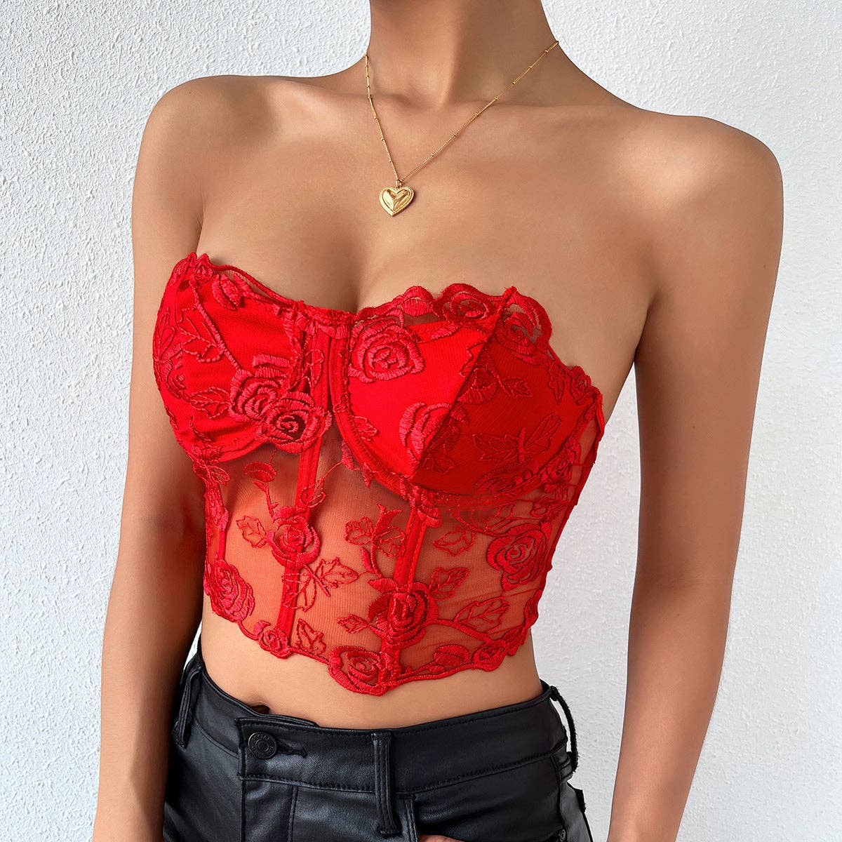 Rose Lace Strapless Bustier