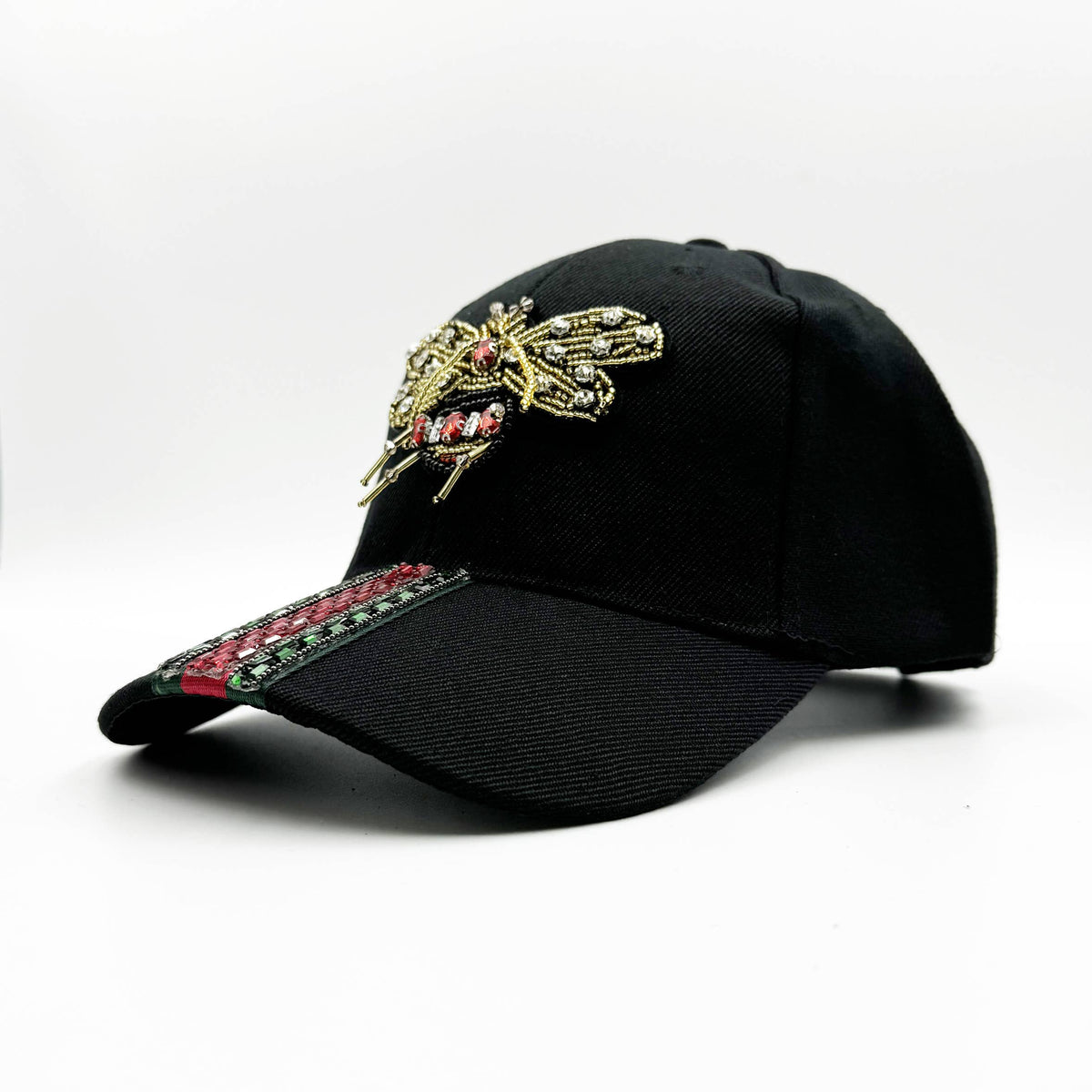 Bee Seed Bead Striped Rhinestone Cap