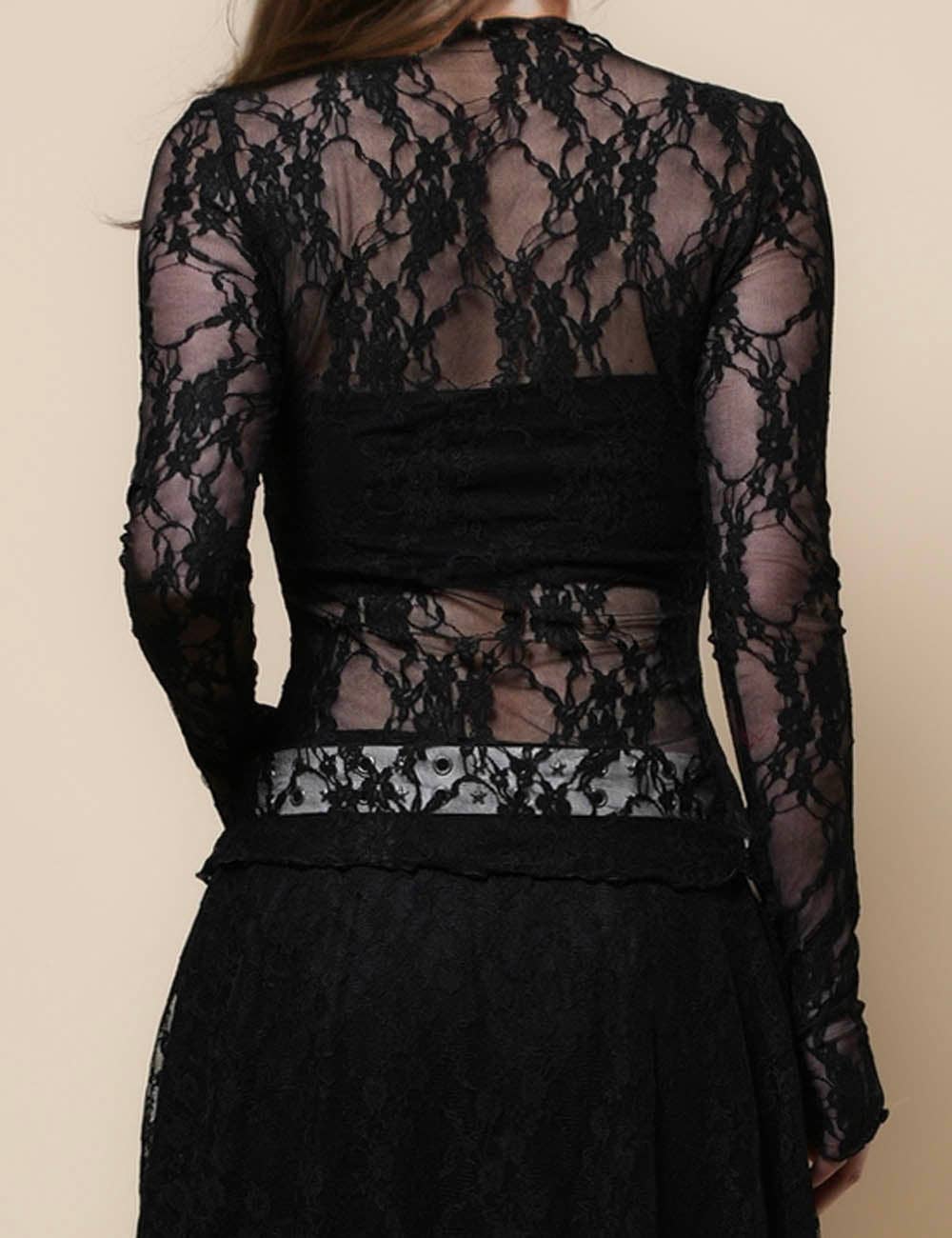Turtle Neck Sheer Lace Top