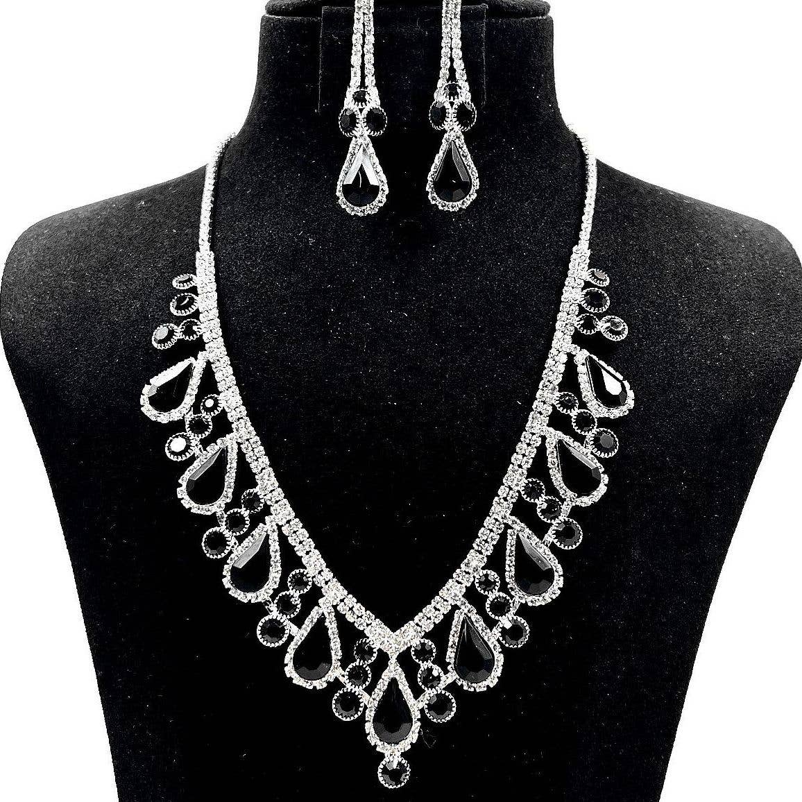 V Shape Elegant Rhinestone Necklace Set Clipon Earrings