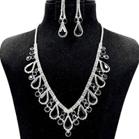 V Shape Elegant Rhinestone Necklace Set Clipon Earrings