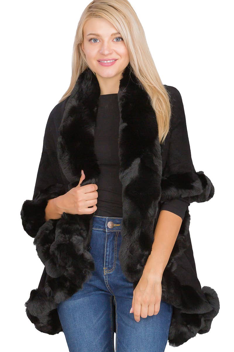 Luxury Bubble Faux Fur Double Layered Cape Poncho