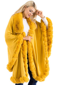 Ruffle Twisted Bubble Teddy Faux Fur Lined Open Ruana Poncho